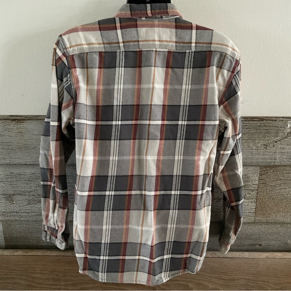 LANDS END Men's Rugged Flannel Shirt Size L  Button Up Charcoal Plaid (D1) - Picture 3 of 8